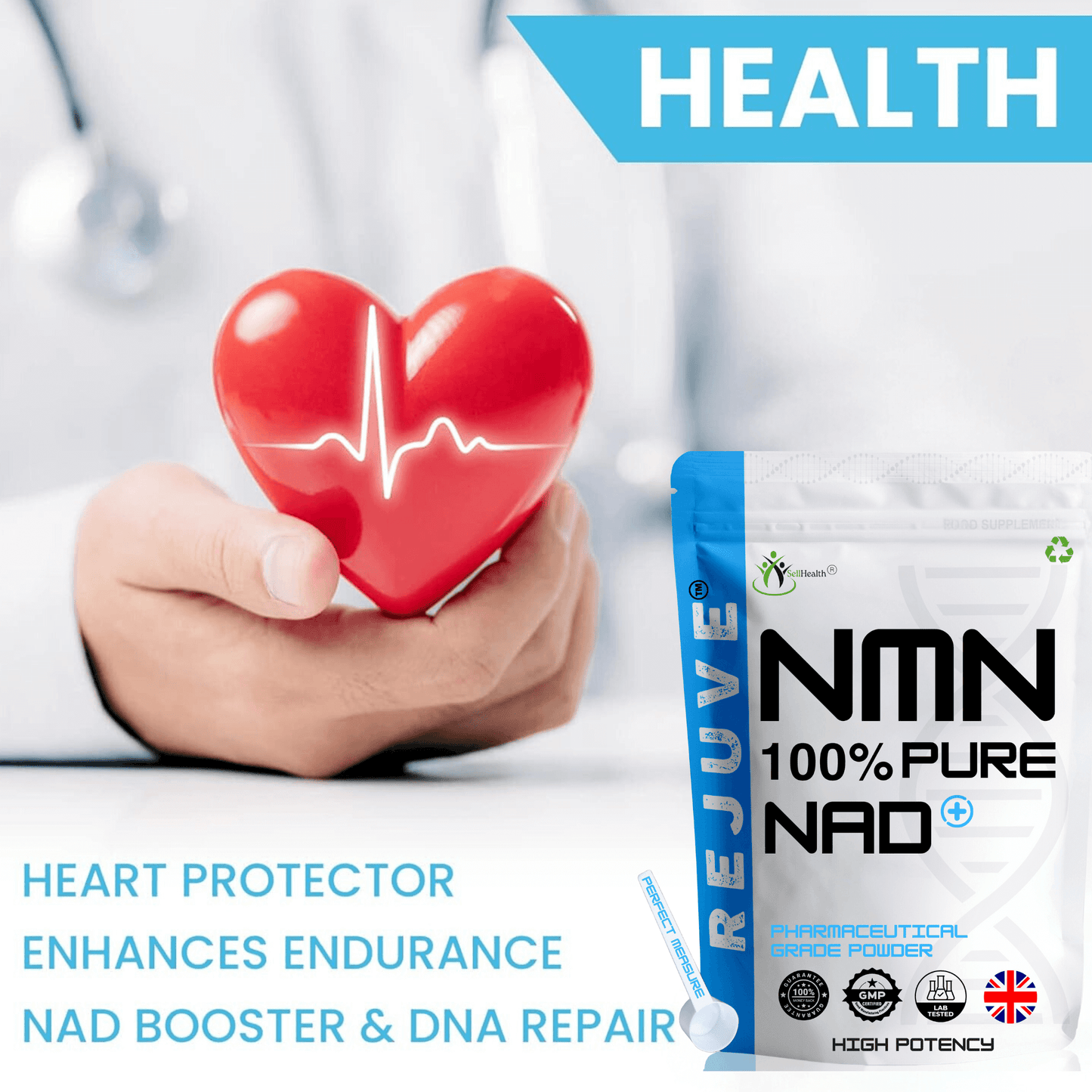 Pure Rejuve® NMN 99.93%+ Pharmaceutical Grade Nicotinamide Mononucleotide Powder + Measure & FREE NMN eBook