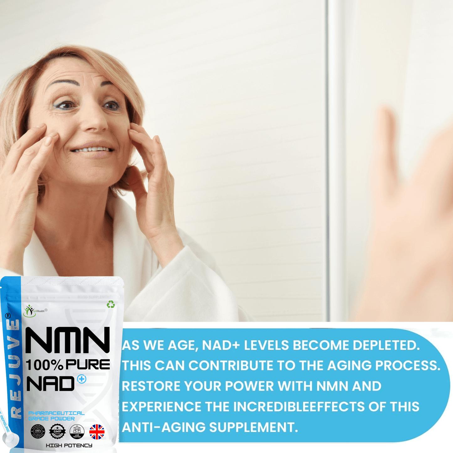 Pure Rejuve® NMN 99.93%+ Pharmaceutical Grade Nicotinamide Mononucleotide Powder + Measure & FREE NMN eBook