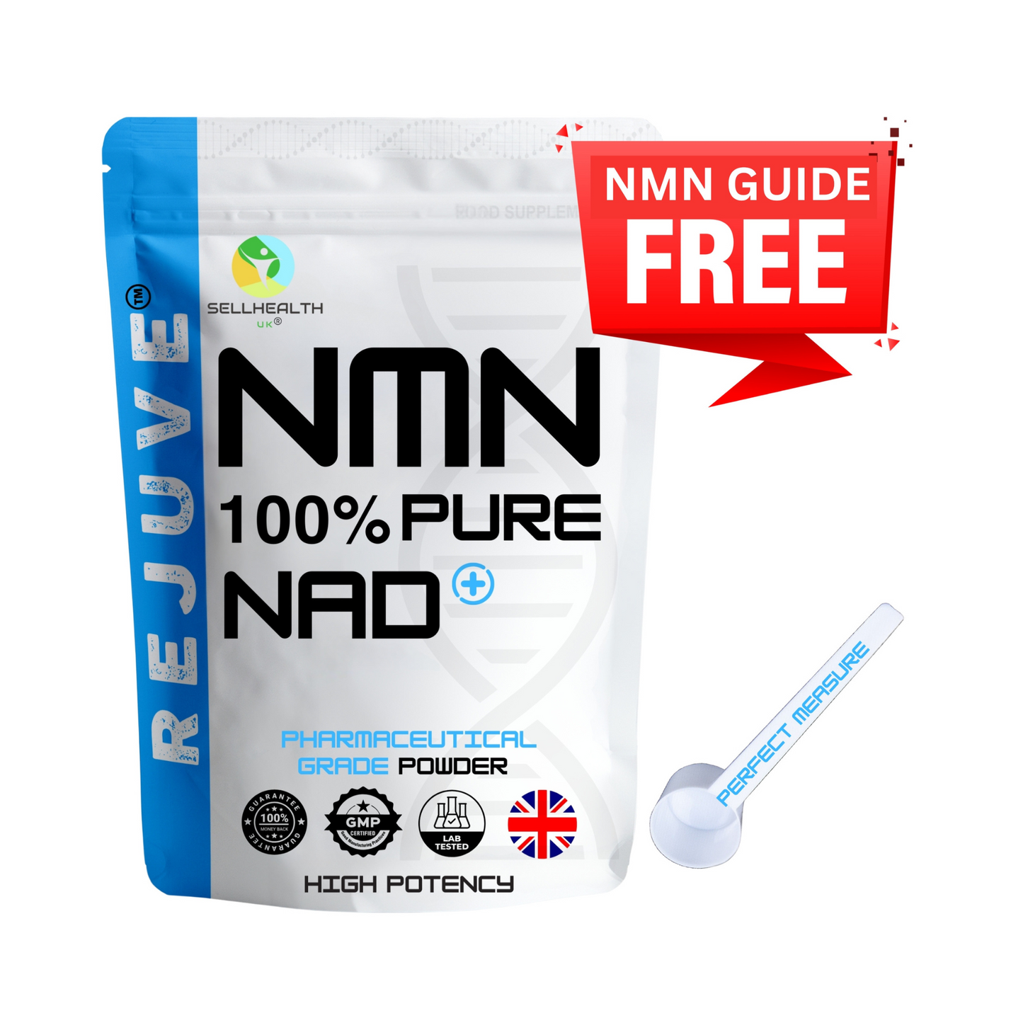 Pure Rejuve® NMN 99.93%+ Pharmaceutical Grade Nicotinamide Mononucleotide Powder + Measure & FREE NMN eBook