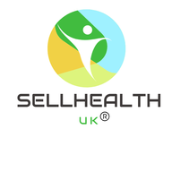 SELLHEALTH UK logo on a white background, featuring a circular multicolor emblem with green, yellow, and blue segments and a stylized figure, above the text 'SELLHEALTH' and 'UK' with a registered mark.